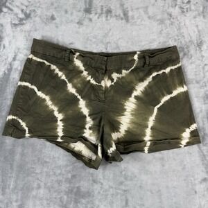 New York & Co Women's Shorts Size 12 Flat Front Green Tie Dye Cotton Blend